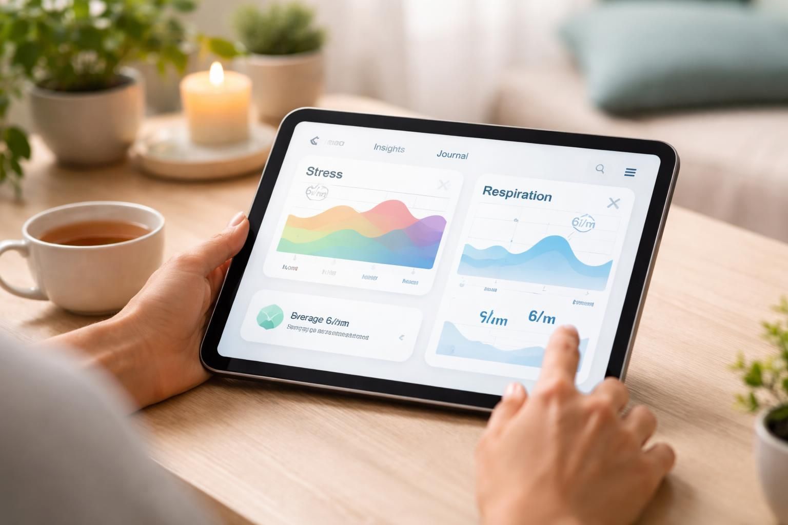 Bien-être médical : suivi stress et respiration sur tablette tactile