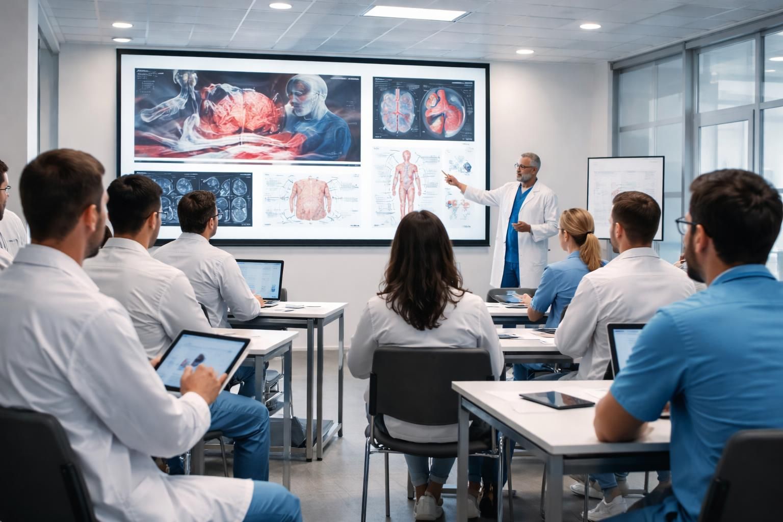 découvrez notre formation médicale interactive avec des procédures projetées sur écran de projection pour un apprentissage visuel et efficace.
