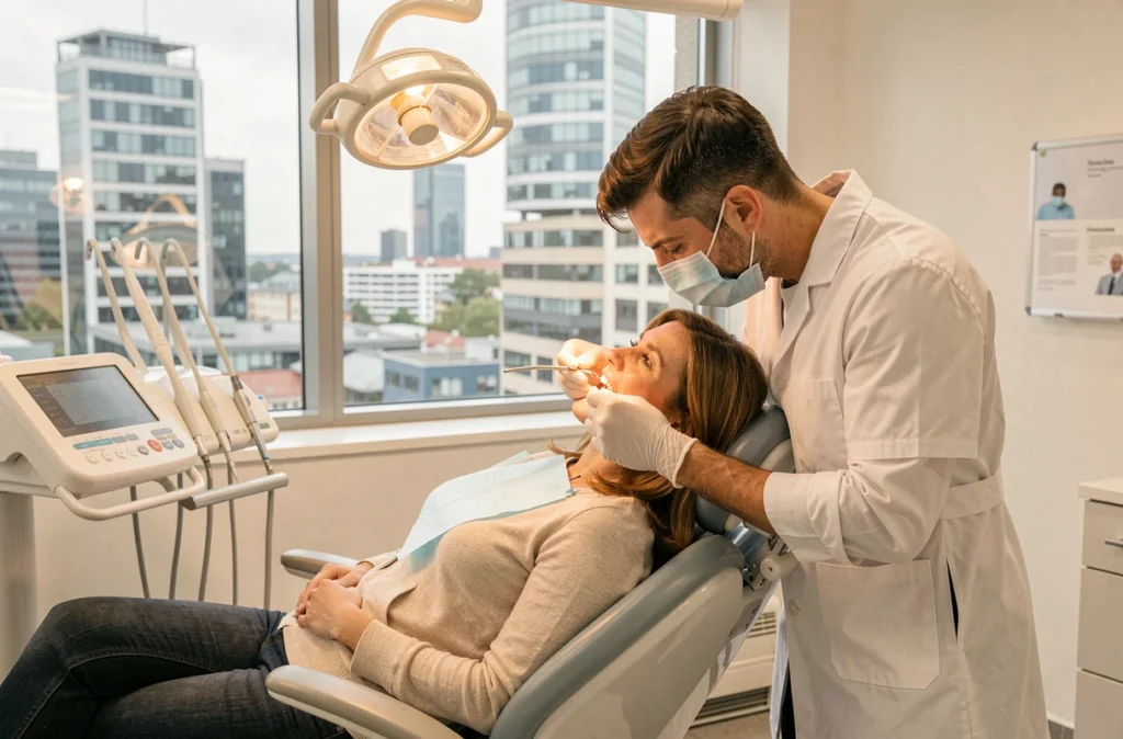 Dentiste examinant une patiente dans le cabinet du Centre Dentaire Lyon Part-Dieu Dentego