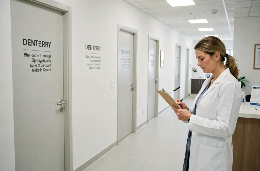 Couloir du Centre Dentaire et d'Ophtalmologie Lyon 1 Terreaux Dentylis avec praticienne