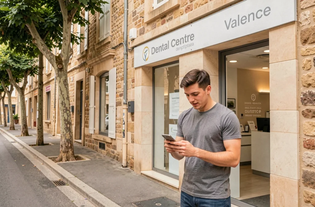 Façade du Centre Dentaire de Valence intégrée dans une rue commerçante drômoise