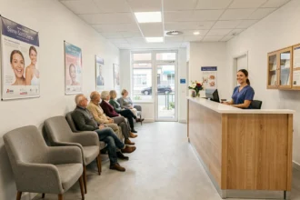 Salle d'attente d'un cabinet orthodontique moderne en Seine-Saint-Denis, accueillante et lumineuse